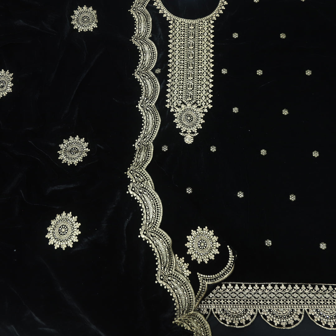 Noor Ebony Black Zari Work Velvet Top with Velvet Dupatta