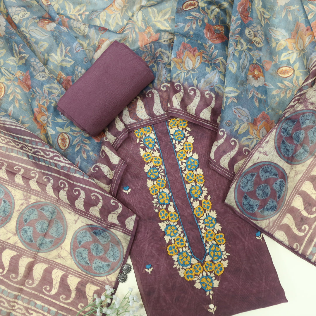 Kohinoor Mulberry Purple Chanderi Top with Printed Chanderi Dupatta