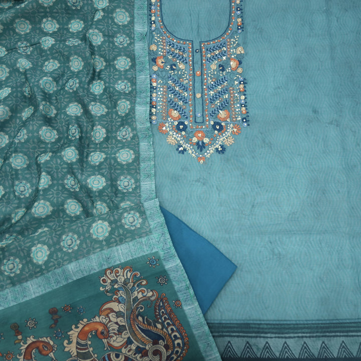 Kohinoor Faded Blue Chanderi Top with Printed Chanderi Dupatta