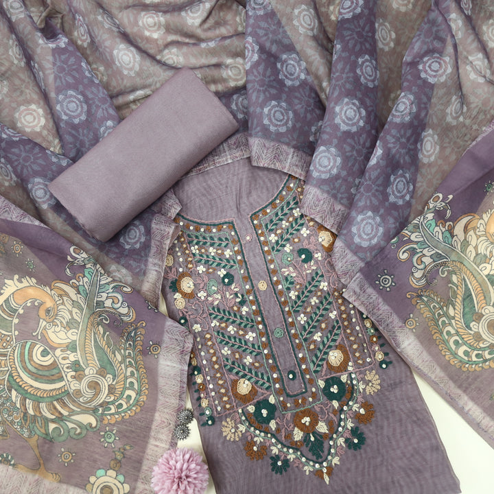Kohinoor Misty Mauve Chanderi Top with Printed Chanderi Dupatta