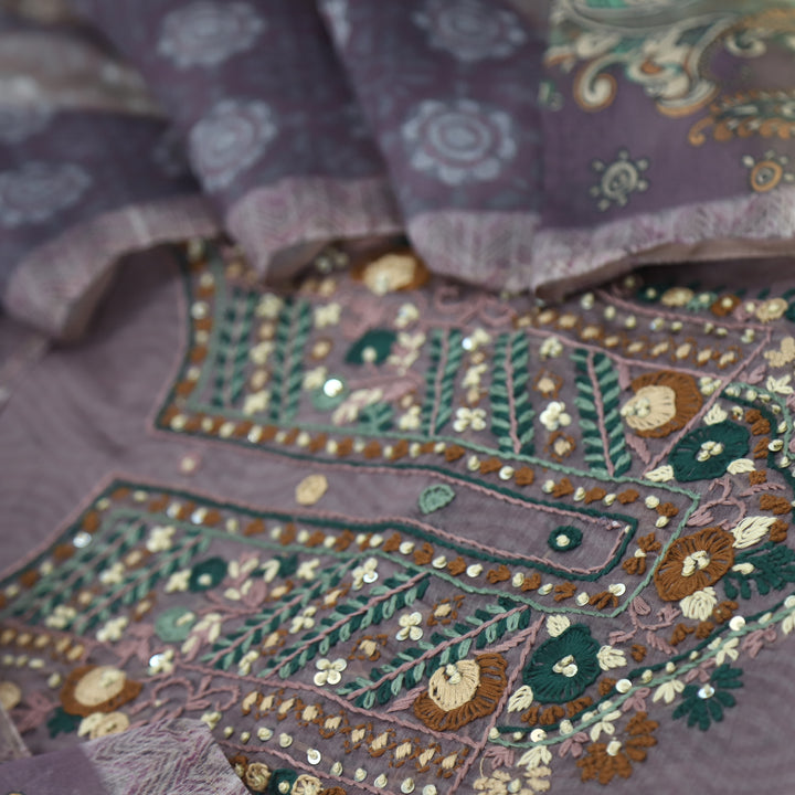 Kohinoor Misty Mauve Chanderi Top with Printed Chanderi Dupatta