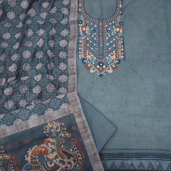Kohinoor Smoke Grey Chanderi Top with Printed Chanderi Dupatta
