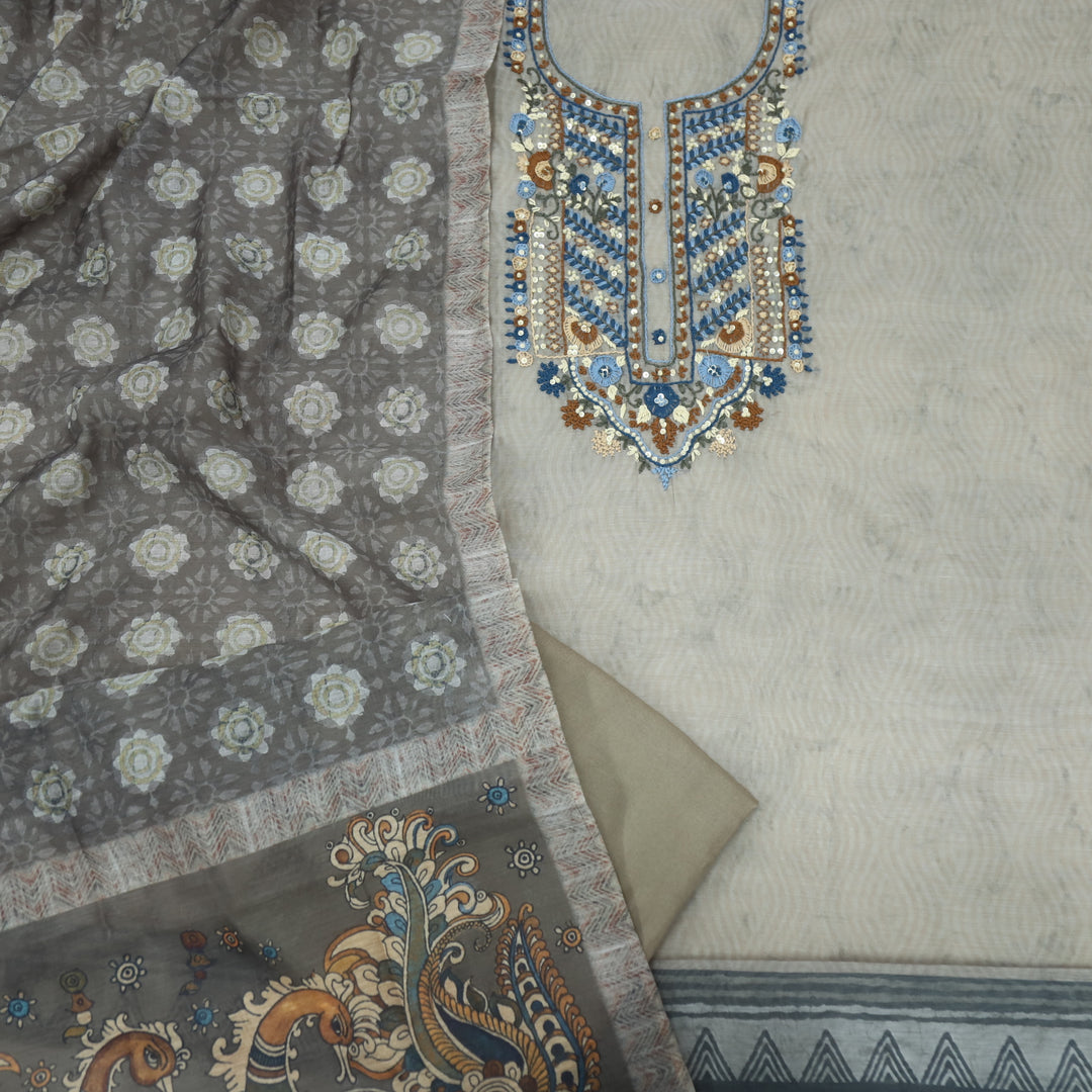Kohinoor Sand Khaki Chanderi Top with Printed Chanderi Dupatta