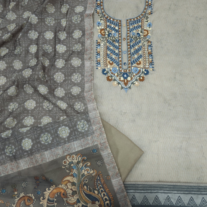 Kohinoor Sand Khaki Chanderi Top with Printed Chanderi Dupatta