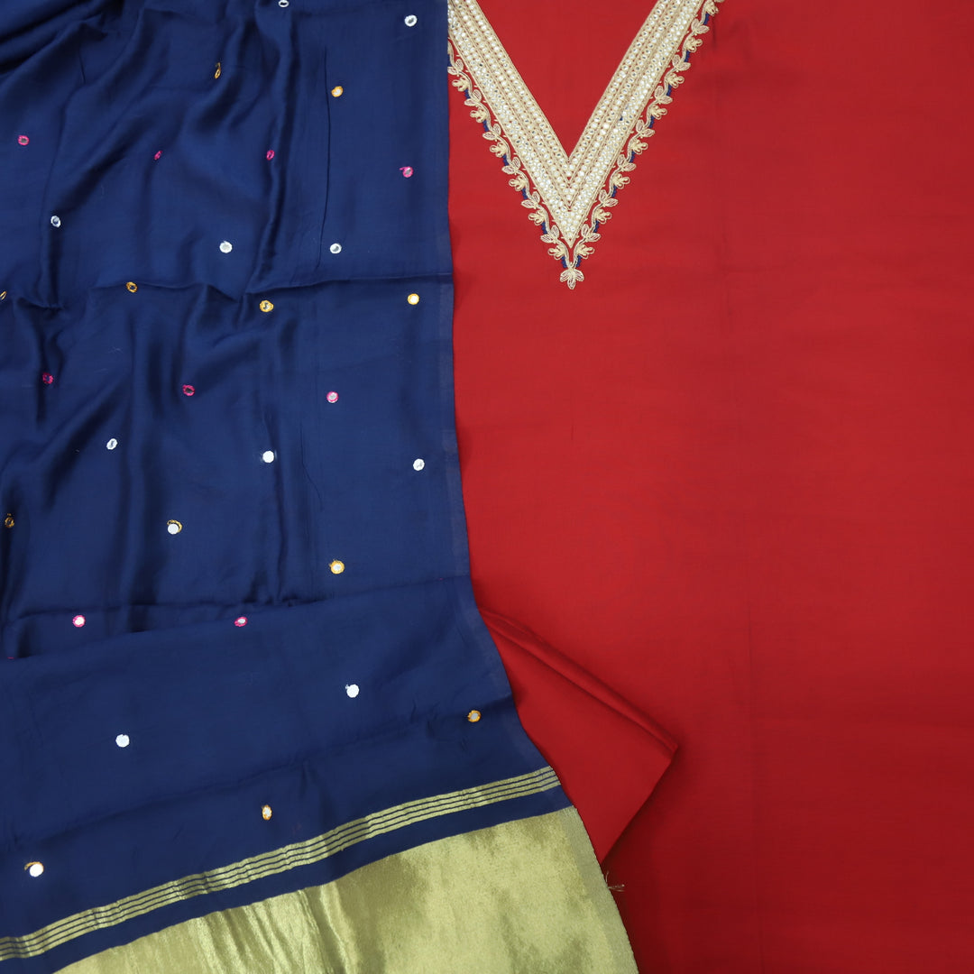 Muntazir Jam Red Neck Work Muslin Top with Gajji Silk Dupatta