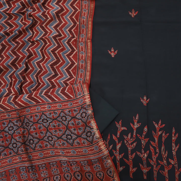 Jang Ebony Black Applique Work Chanderi Top and Dupatta Set