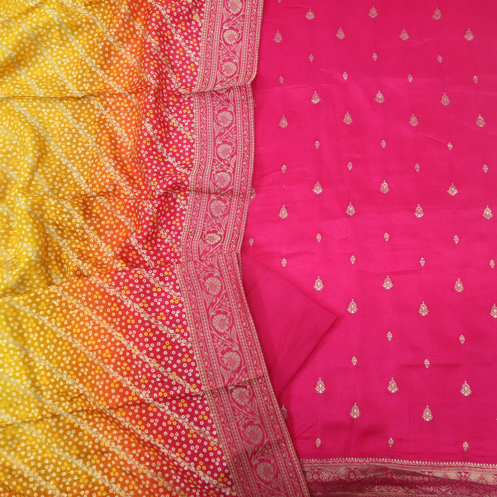 Musavvir Magenta Pink Dola Silk Top and Bhandhej Printed Dola Silk Dupatta