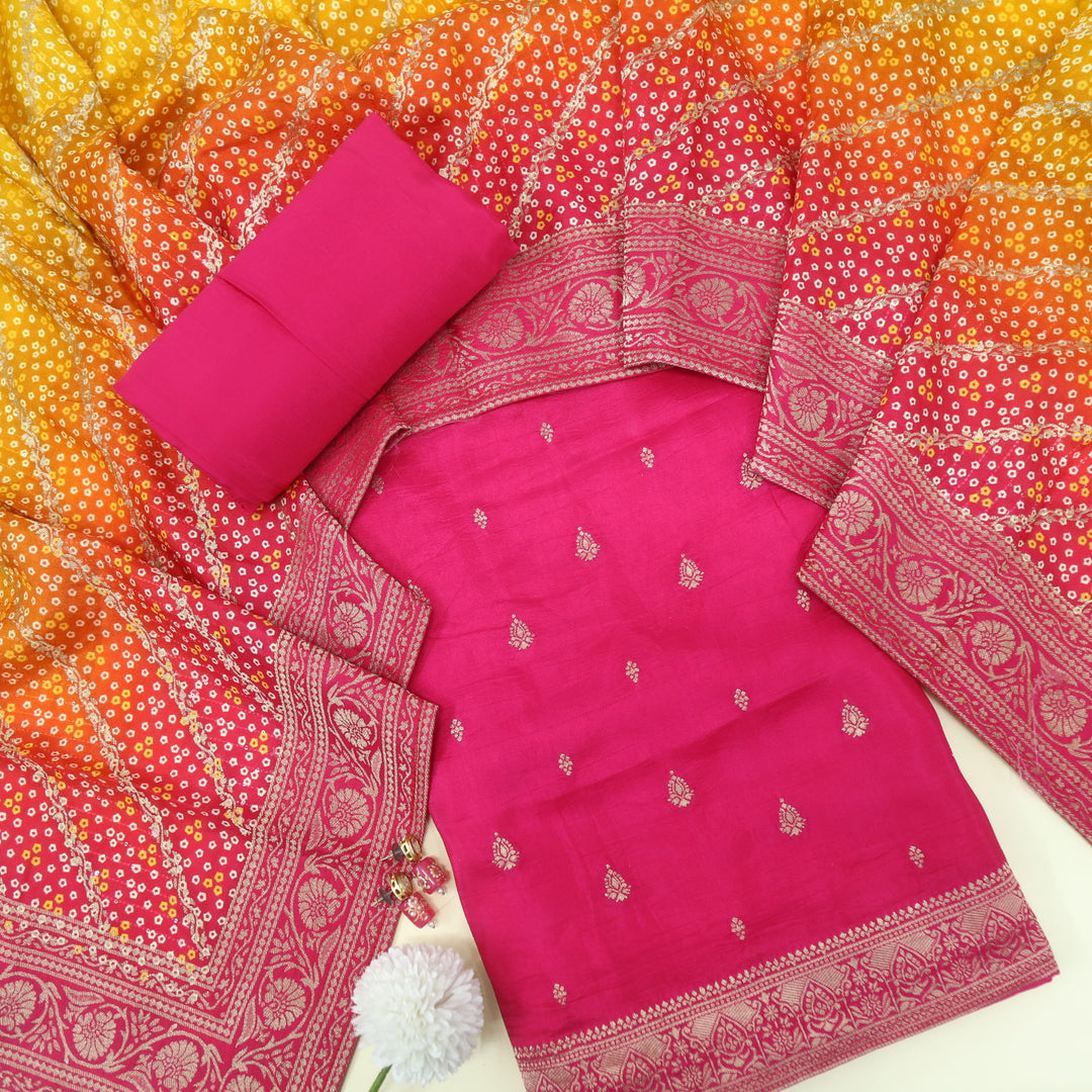 Musavvir Magenta Pink Dola Silk Top and Bhandhej Printed Dola Silk Dupatta