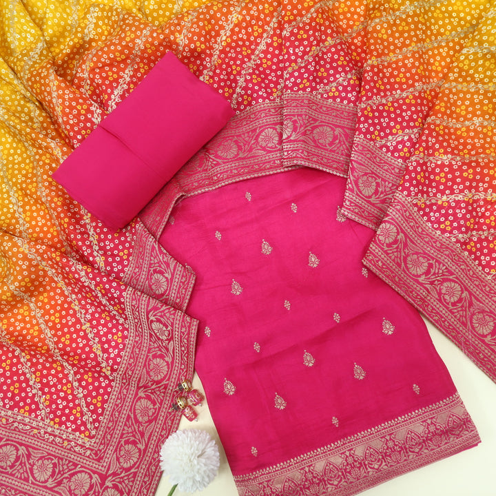 Musavvir Magenta Pink Dola Silk Top and Bhandhej Printed Dola Silk Dupatta