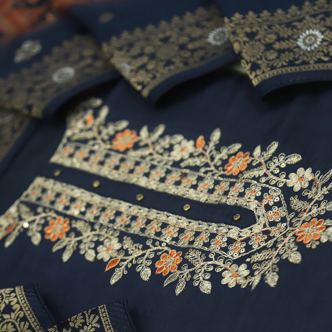 Musavvir Oxford Blue Dola Silk Top With Dola Silk Dupatta