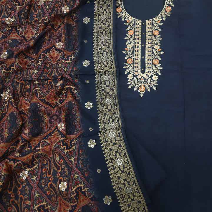 Musavvir Oxford Blue Dola Silk Top With Dola Silk Dupatta