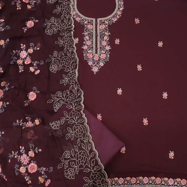 Mayassar Wine Purple Georgette Top with Georgette Dupatta