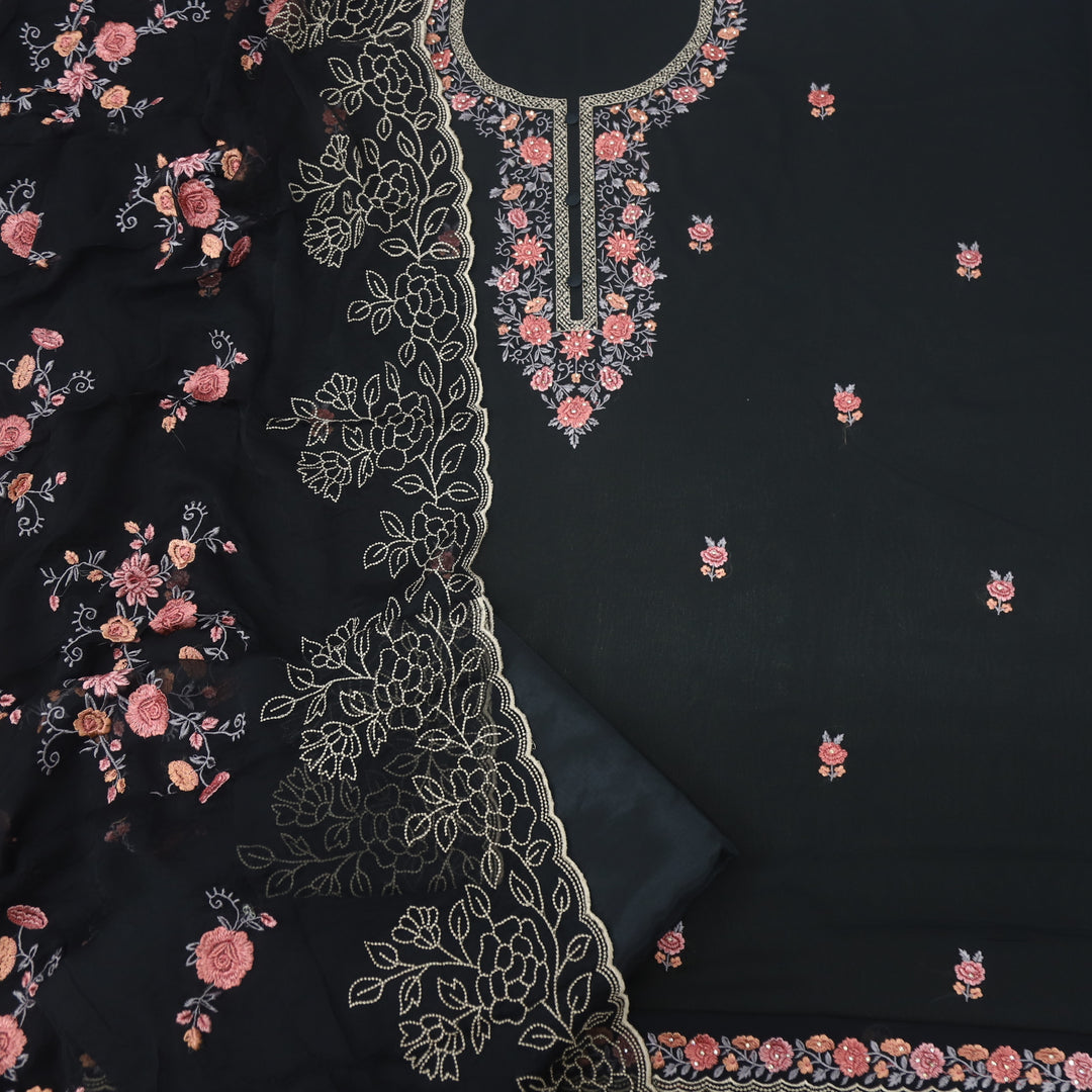 Mayassar Ebony Black Georgette Top with Georgette Dupatta