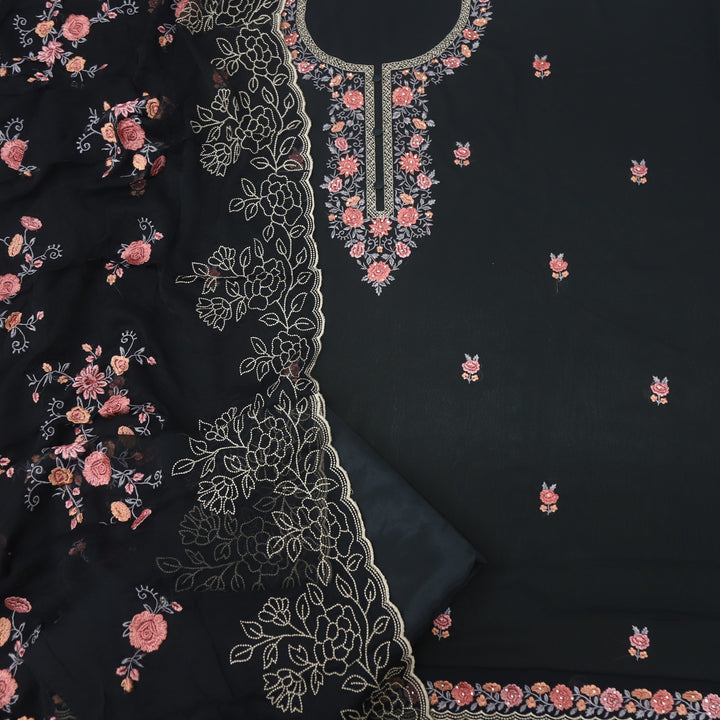 Mayassar Ebony Black Georgette Top with Georgette Dupatta