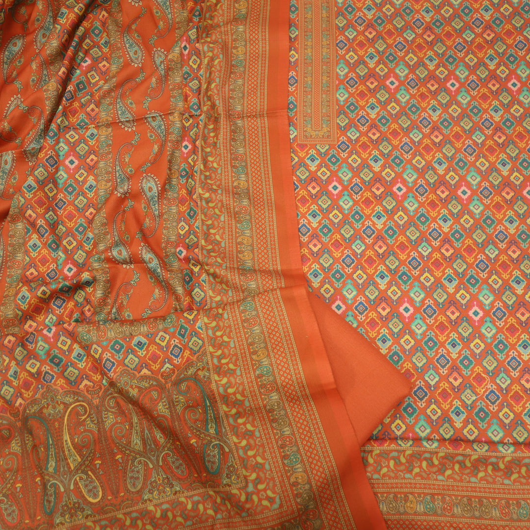 Shafaq Saffron Orange Semi Pashmina Top with Semi Pashmina Dupatta