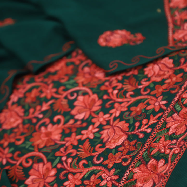 Sacramento Green Embroidered Semi Pashmina Top and Dupatta-D3