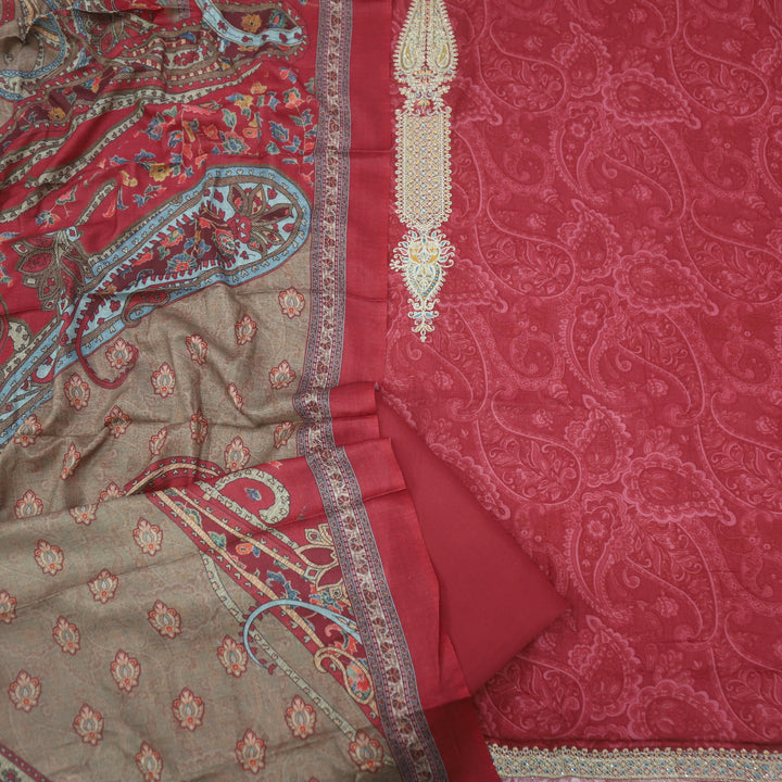 Tawana Ruby Pink Printed Semi Pashmina Top and Dupatta