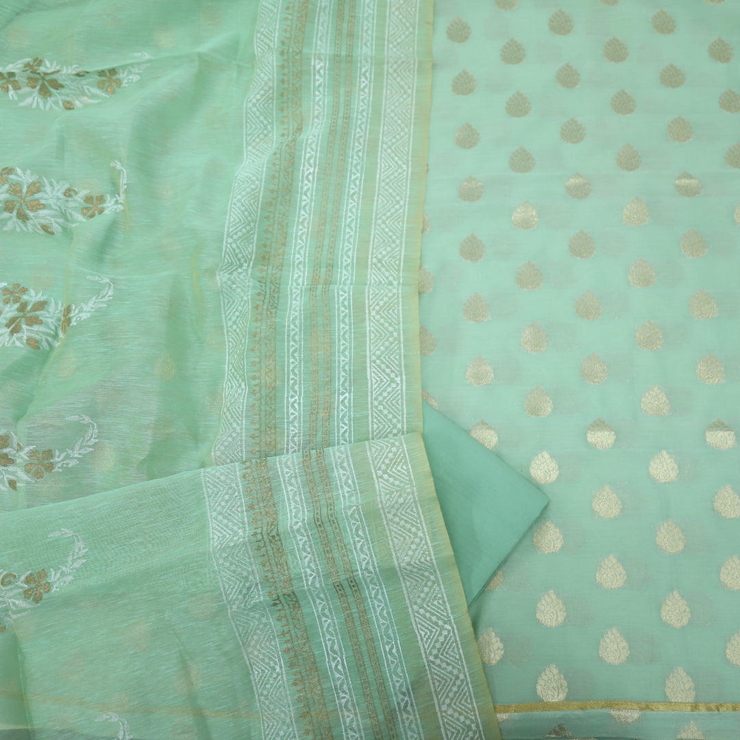 Sarang Mint Green Chanderi Top With Printed Chanderi Dupatta