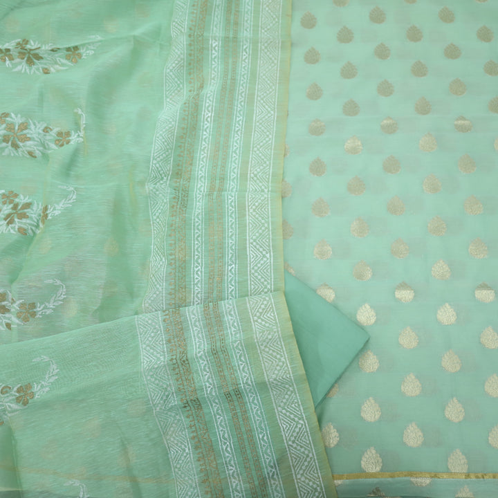 Sarang Mint Green Chanderi Top With Printed Chanderi Dupatta