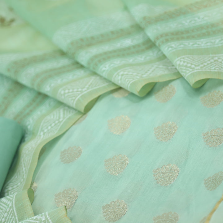 Sarang Mint Green Chanderi Top With Printed Chanderi Dupatta