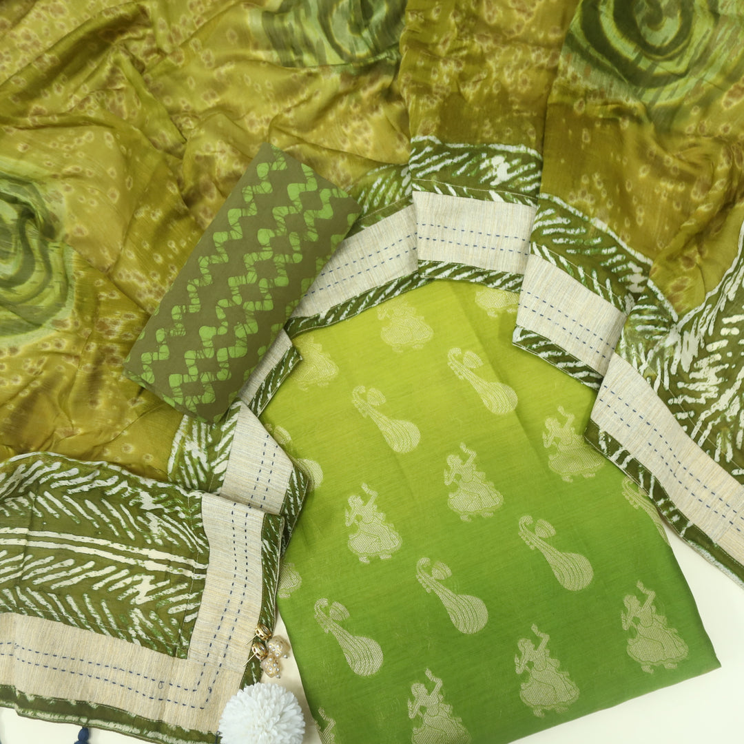 Sarang Moss And Pear Green Chanderi Top With Chanderi Dupatta