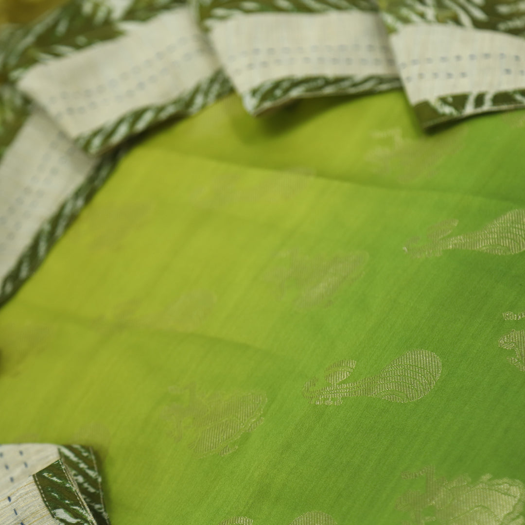 Sarang Moss And Pear Green Chanderi Top With Chanderi Dupatta