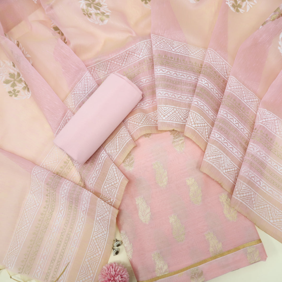 Sarang Baby Pink Chanderi Top With Chanderi Dupatta
