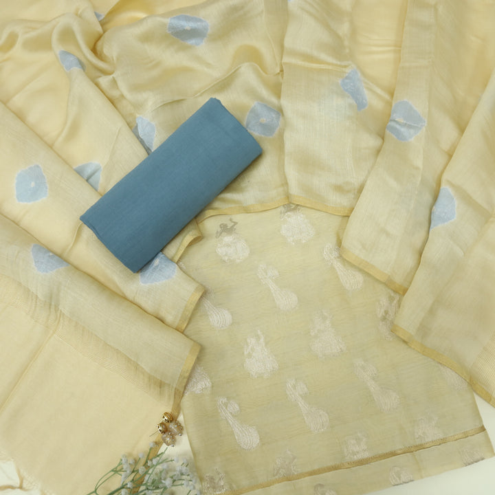 Sarang Royal Yellow Chanderi Top With Printed Chanderi Dupatta