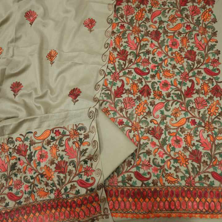 Mulakaat Ivory Beige Kashmiri Embroidery Semi Pashmina Set