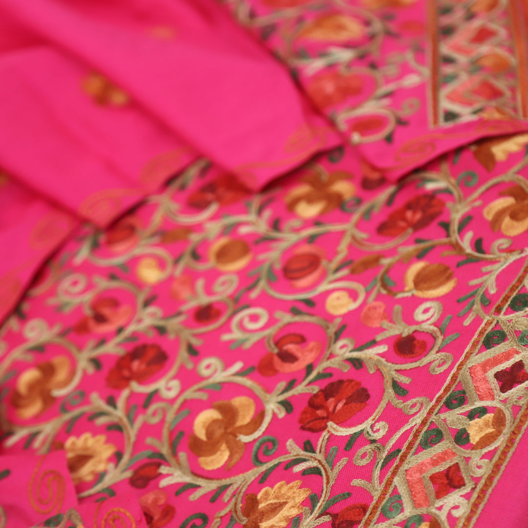 Mulakaat Barbie Pink Kashmiri Embroidery Semi Pashmina Set