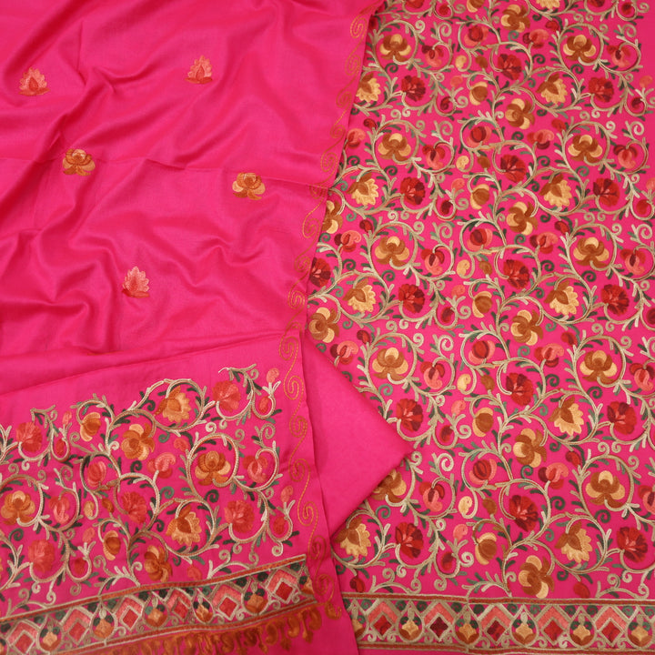 Mulakaat Barbie Pink Kashmiri Embroidery Semi Pashmina Set