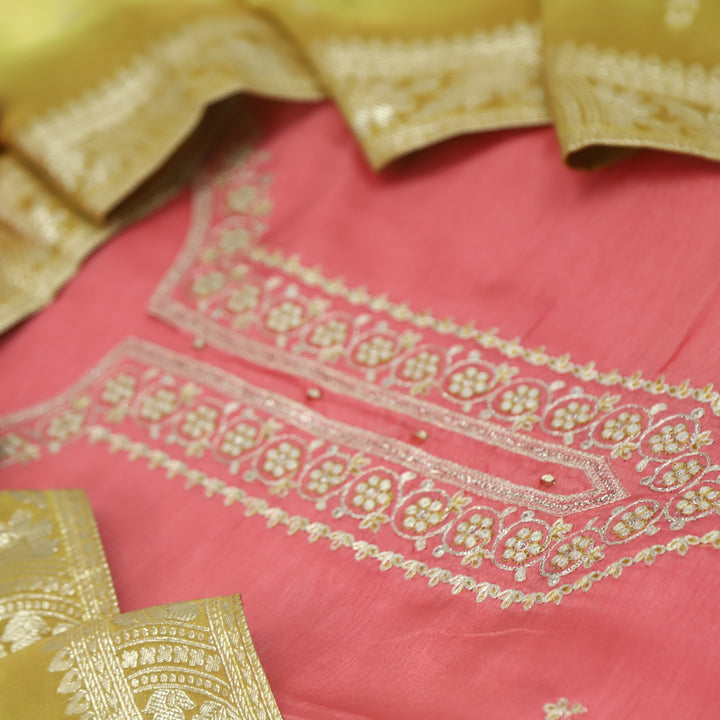 Ehmiyat Bittersweet Orange Zari Embroidered Dola Silk Set