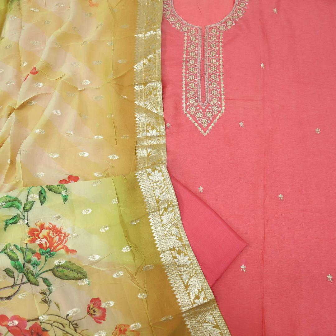Ehmiyat Bittersweet Orange Zari Embroidered Dola Silk Set