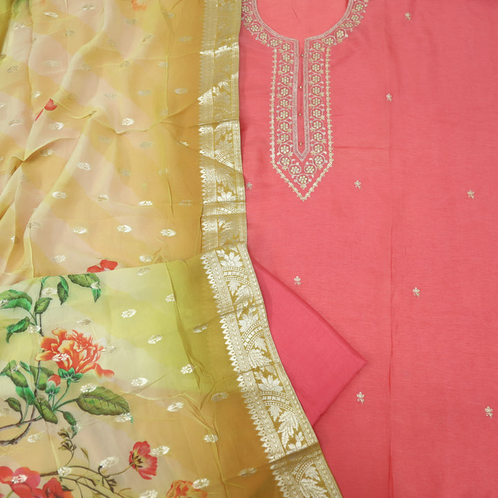 Ehmiyat Bittersweet Orange Zari Embroidered Dola Silk Set