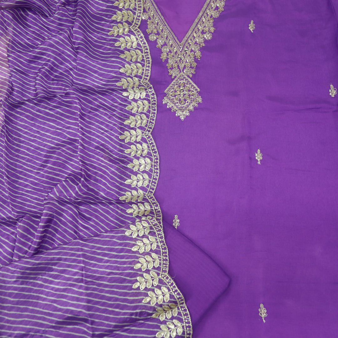 Alhada Munsell Purple Zari V Neck Dola Silk Suit Set