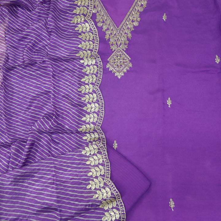 Alhada Munsell Purple Zari V Neck Dola Silk Suit Set