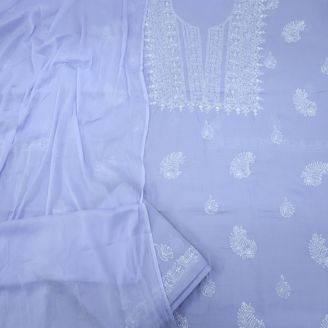 Izhaar Lilac Authentic Chikankari Cotton Suit Set D1