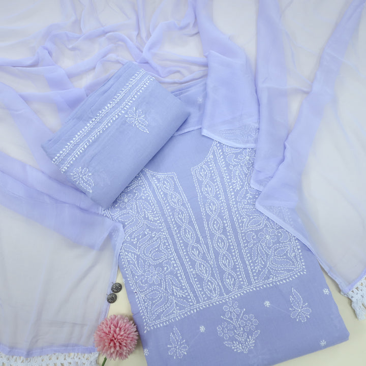 Izhaar Lilac Authentic Chikankari Cotton Suit Set D1