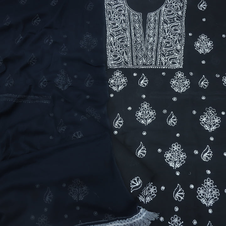 Izhaar Ebony Black Authentic Chikankari Cotton Suit Set-D4