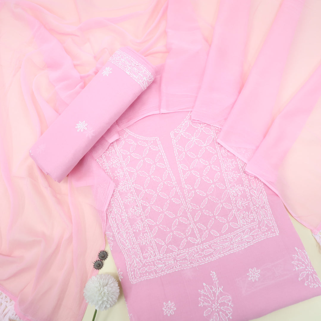 Izhaar Baby Pink Authentic Chikankari Cotton Suit Set D3