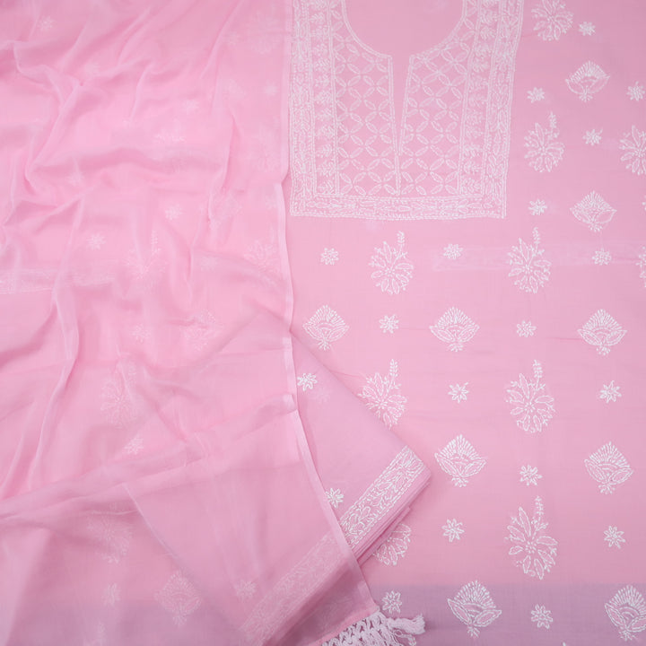 Izhaar Baby Pink Authentic Chikankari Cotton Suit Set D3