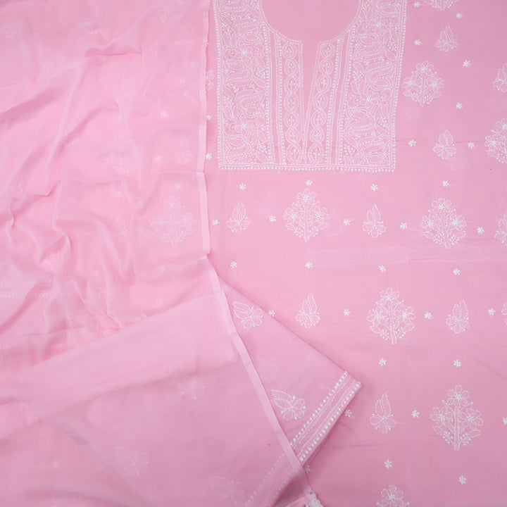 Izhaar Baby Pink Authentic Chikankari Cotton Suit Set-D4