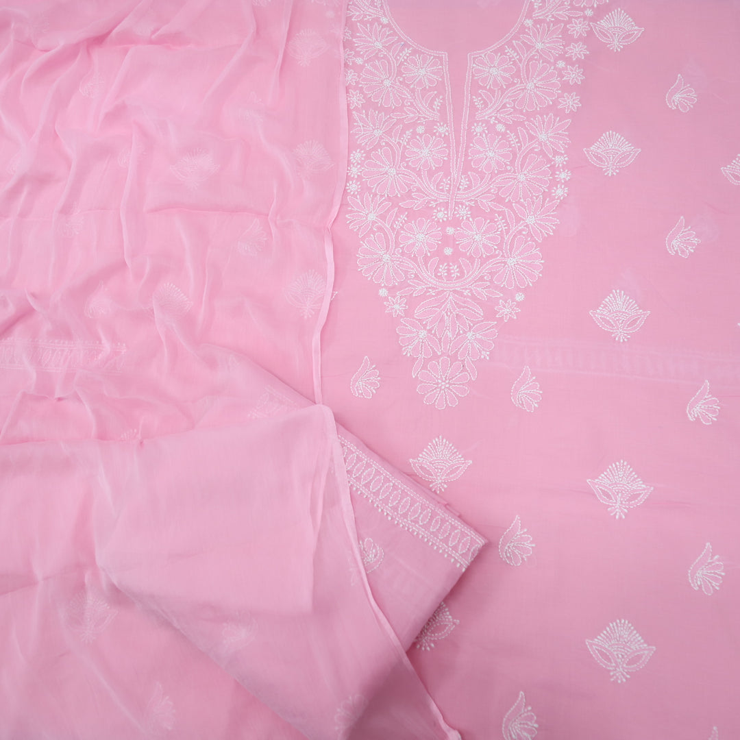 Izhaar Baby Pink Authentic Chikankari Cotton Suit Set-D2