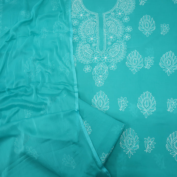 Izhaar Pine Teal Authentic Chikankari Cotton Suit Set D1