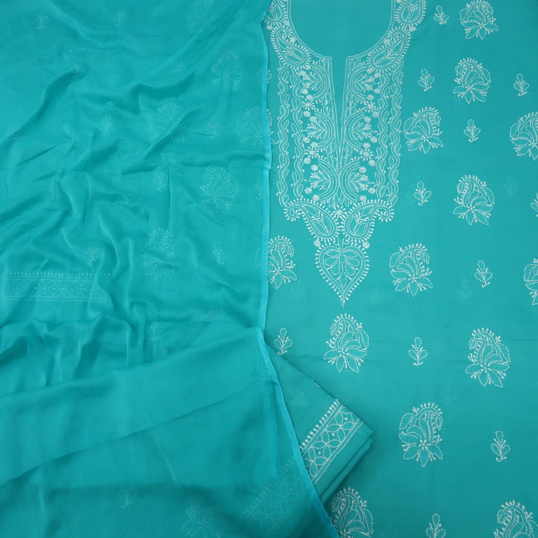 Izhaar Pine Teal Authentic Chikankari Cotton Suit Set D2