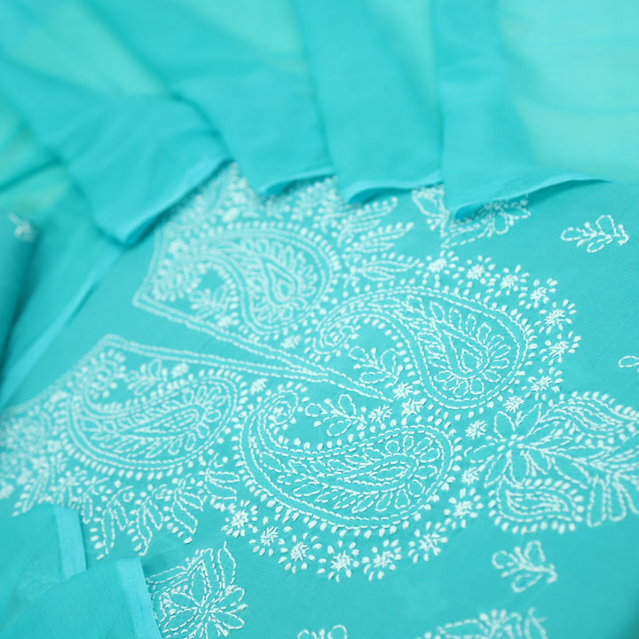 Izhaar Pine Teal Authentic Chikankari Cotton Suit Set-D3