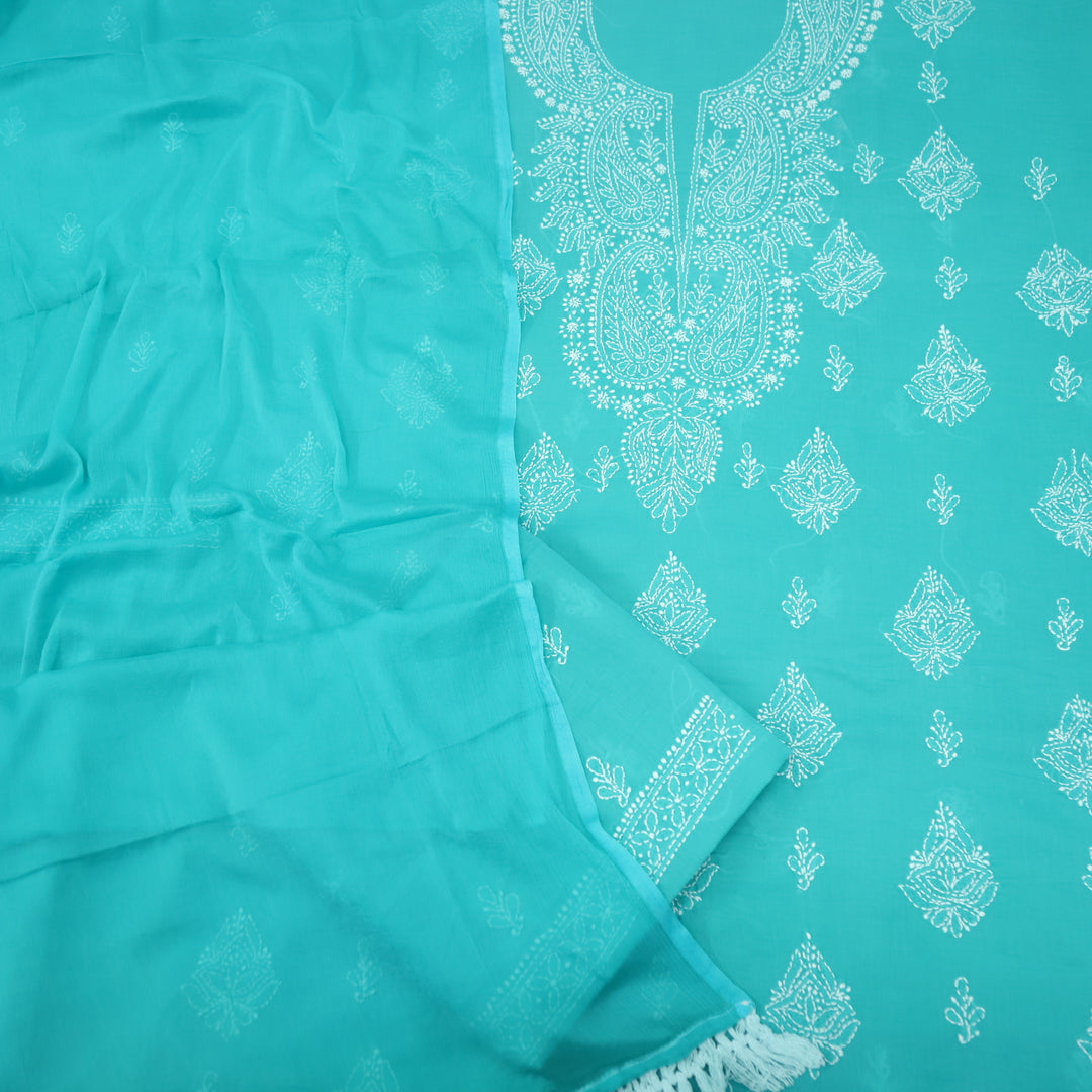 Izhaar Pine Teal Authentic Chikankari Cotton Suit Set-D3