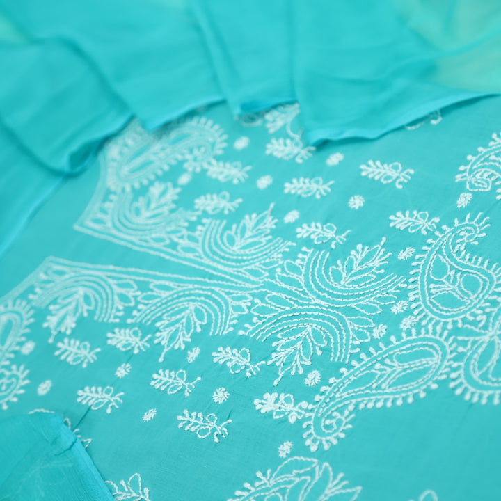 Izhaar Pine Teal Authentic Chikankari Cotton Suit Set D4