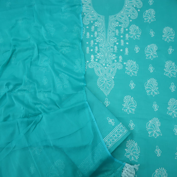 Izhaar Pine Teal Authentic Chikankari Cotton Suit Set D4