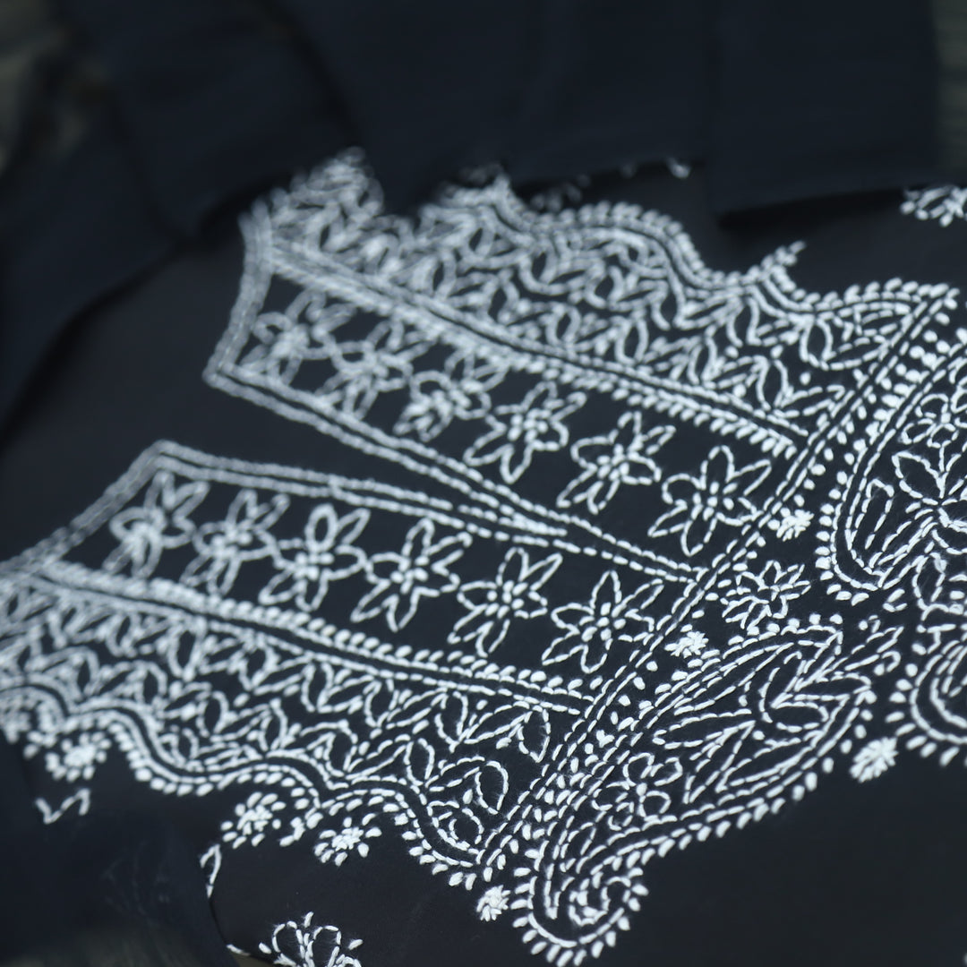 Izhaar Ebony Black Authentic Chikankari Cotton Suit Set D1
